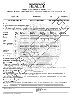 Florida Certification of Immunization