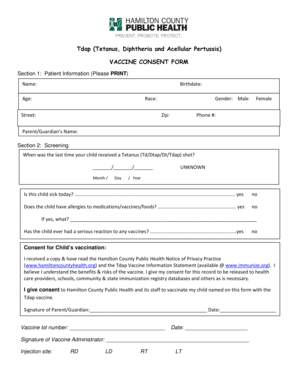 Tdap Vaccine Consent Form