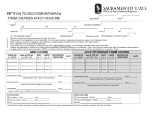 Petition to Add/Drop/Withdraw Courses After Deadline