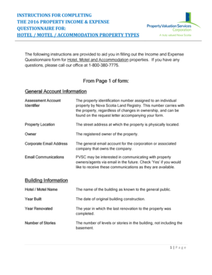 2016 Property Income & Expense Questionnaire for Hotels