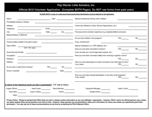 Pop Warner Volunteer Application