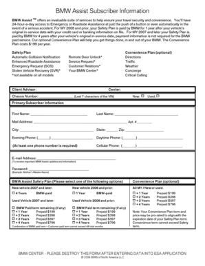 BMW Assist Subscriber Information Form