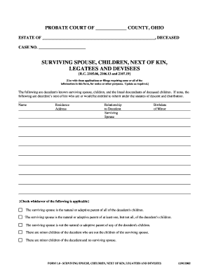 Ohio Probate Court Surviving Spouse and Beneficiaries Form