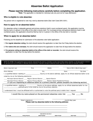 Utah Absentee Ballot Application