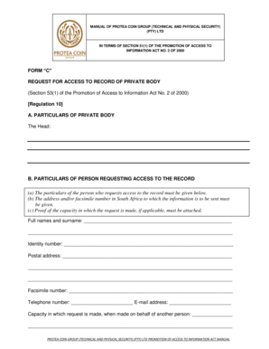Request for Access to Record of Private Body Form C