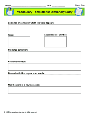 Vocabulary Template for Dictionary Entry