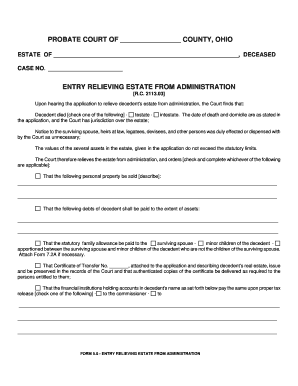 Ohio Entry Relieving Estate From Administration