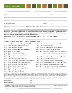 Massage Therapy Client Intake Form