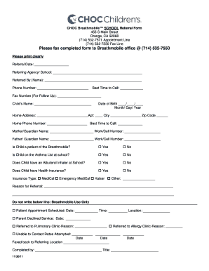 CHOC Breathmobile School Referral Form