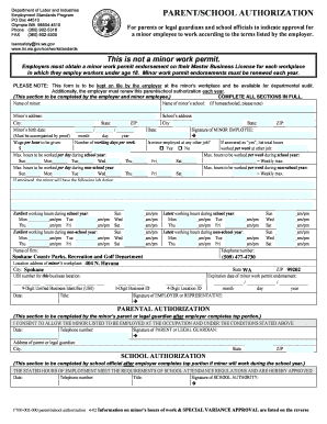 Washington State Parent/School Authorization for Minor Employment