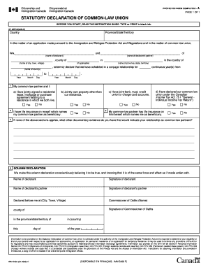 Statutory declaration form for visitor visa canada - Statutory Declaration of Common-Law Union - Punjab Insurance Inc.