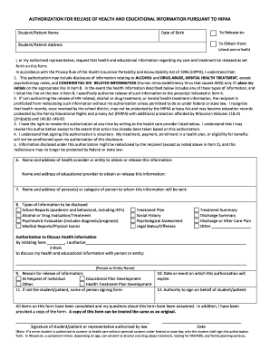 HIPAA Authorization for Release of Health and Educational Information