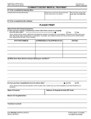 Social Security Medical Treatment Form