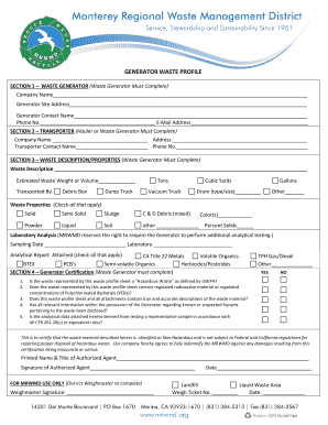 Generator Waste Profile Form