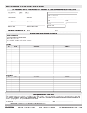 Brighton Manor Cabinet Order Form