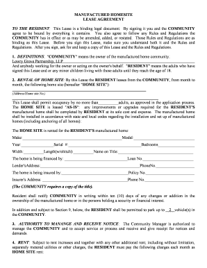 Manufactured Home Site Lease Agreement