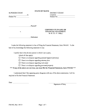 Maine Certificate in Lieu of Financial Statement