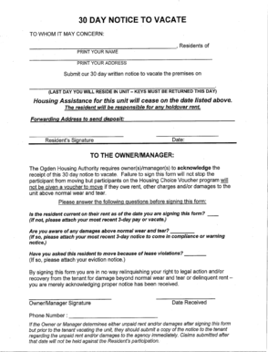 30 Day Notice to Vacate