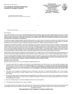 California Disabled Veterans’ Exemption Change of Eligibility Report