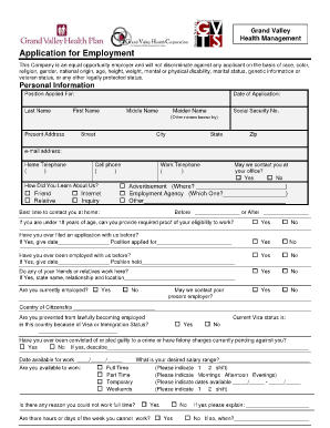 Grand Valley Health Management Application for Employment