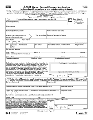 Canadian Adult Abroad General Passport Application