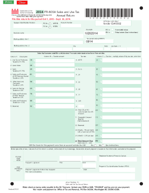 Forma i 385 - FR-800A 2014 Sales and Use Tax Annual Return Fill-in Version - otr - otr cfo dc