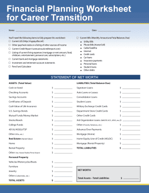 Financial Planning Worksheet for Career Transition