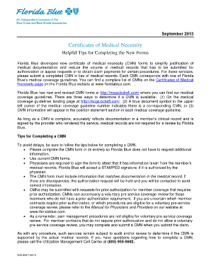 Certificates of Medical Necessity, September 2013 - Florida Blue