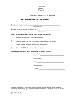 North Carolina Residency Declaration Form