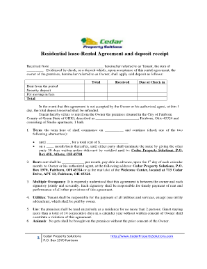 Sample of acknowledgement receipt of rental payment - Residential lease-Rental Agreement and deposit receipt