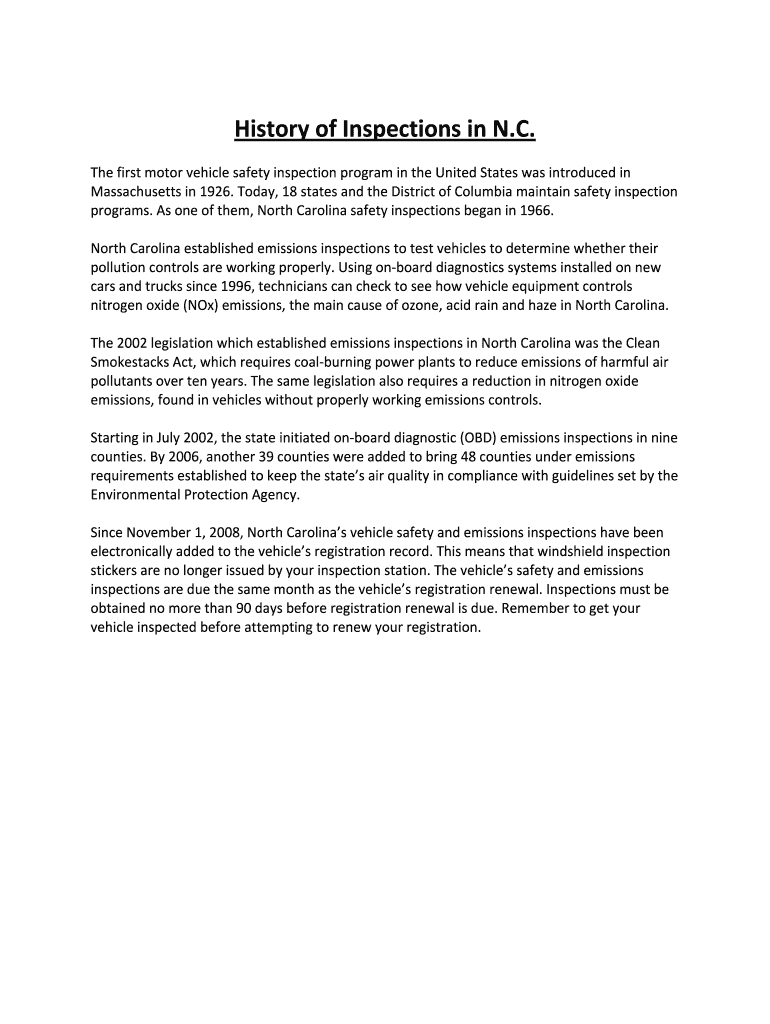 Fillable Online ncdot History of Inspections in N.C. ncdot Fax Email
