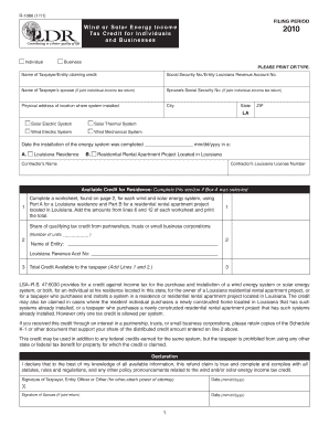 Louisiana Wind or Solar Energy Income Tax Credit Form 2010