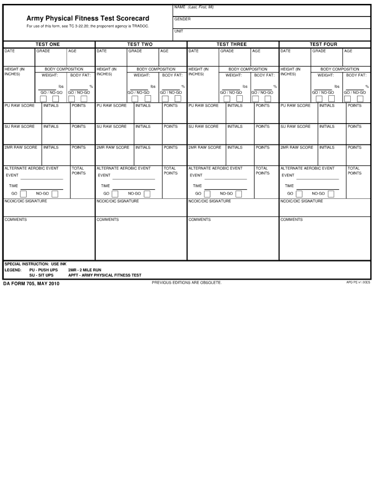 2010 2021 Form DA 705 Fill Online Printable Fillable Blank PdfFiller
