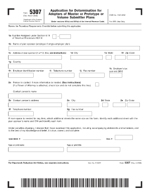 IRS Form 5307 Application for Determination for Adopters of Master or Prototype or Volume Submitter Plans