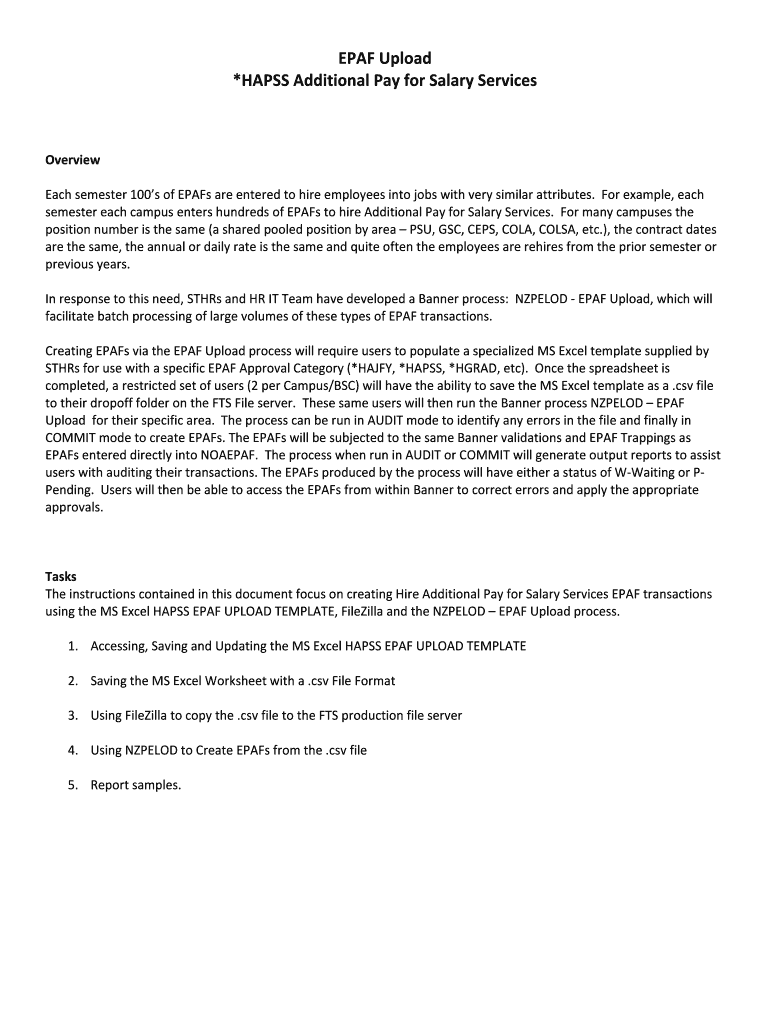 Fillable Online usnh EPAF Upload *HAPSS Additional Pay for Salary