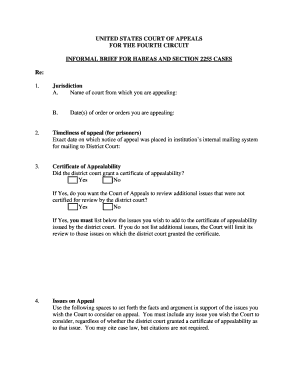 Informal Brief for Habeas and Section 2255 Appeals
