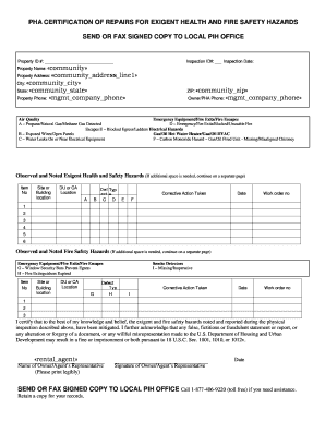 PHA Certification of Repairs for Exigent Health and Fire Safety Hazards