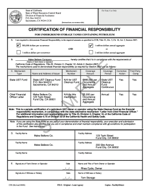 Certification of Financial Responsibility for Underground Storage Tanks