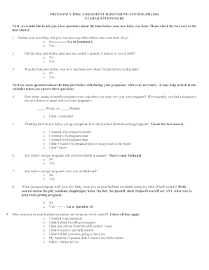 Utah Pregnancy Risk Assessment Monitoring System Questionnaire