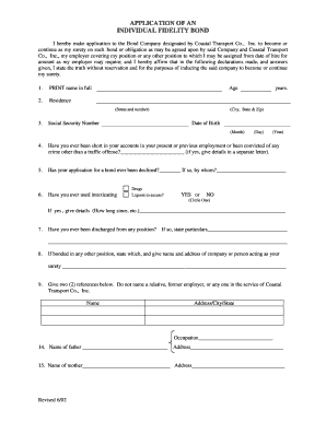 Individual Fidelity Bond Application