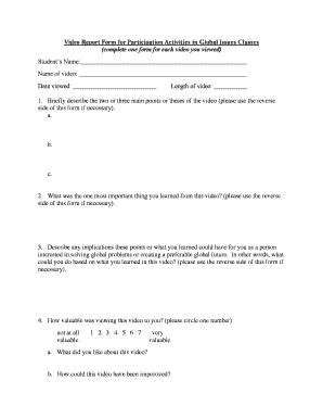 Video Report Form for Global Issues Classes