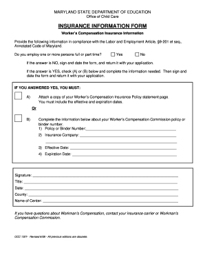 Maryland Worker's Compensation Insurance Form