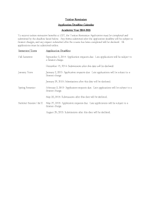 Tuition Remission Application Deadline Calendar 2014-2015 - stthomas