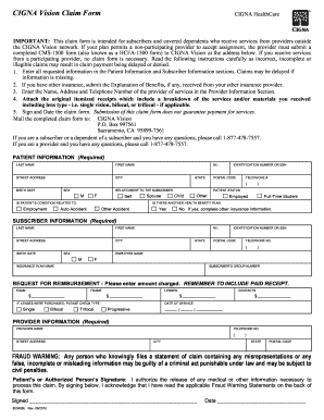 CIGNA Vision Claim Form