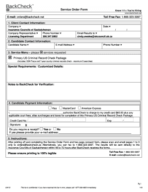 US Criminal Record Check Service Order Form