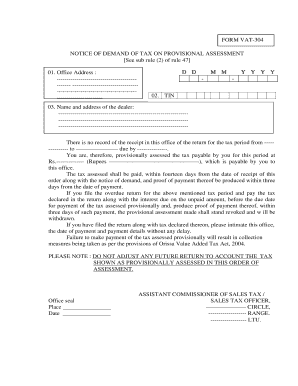 Notice of Demand of Tax on Provisional Assessment