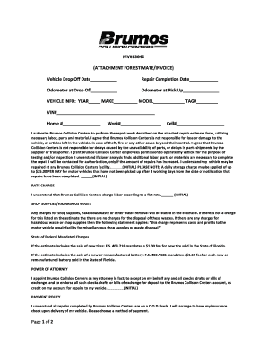 Brumos Collision Centers Repair Authorization Form