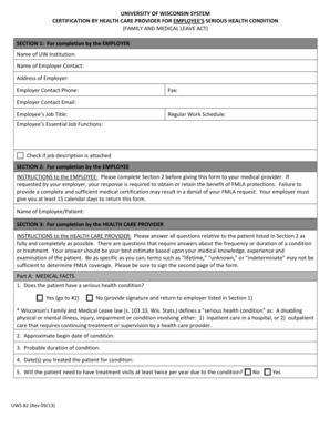 University of Wisconsin FMLA Certification Form