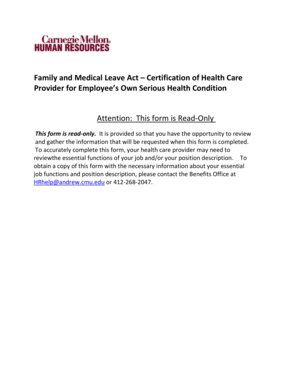 Family and Medical Leave Act Certification of Health Care Provider