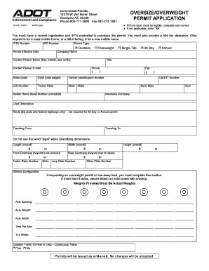 Arizona Oversize Overweight Permit Application